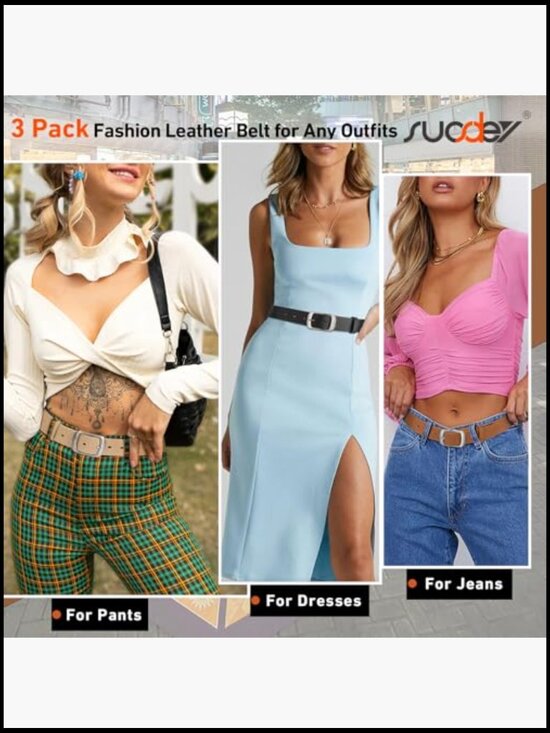 3 Pack Faux Leather Waist Belts with Elegant Buckle Women main image 7